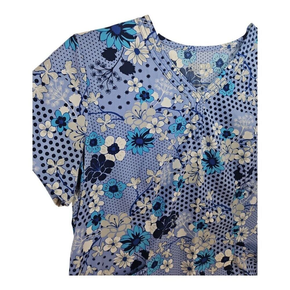 Happy Scrubs Navy Blue Floral V-neck Scrub Top Size L - Picture 4 of 8